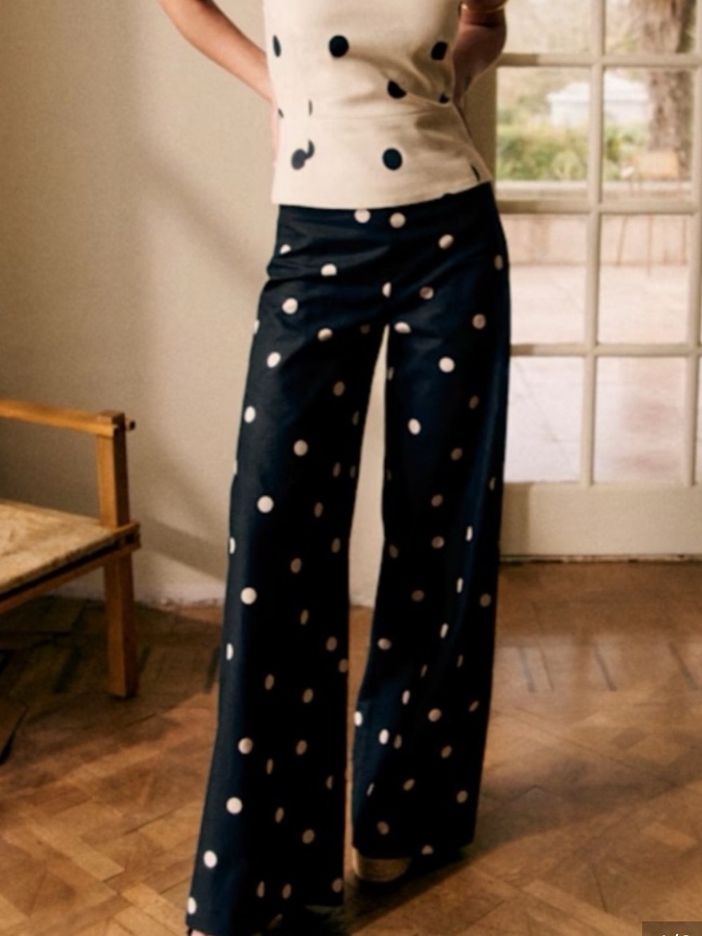 Sezane Tyma Polka Dot Wide-Leg Linen Pants